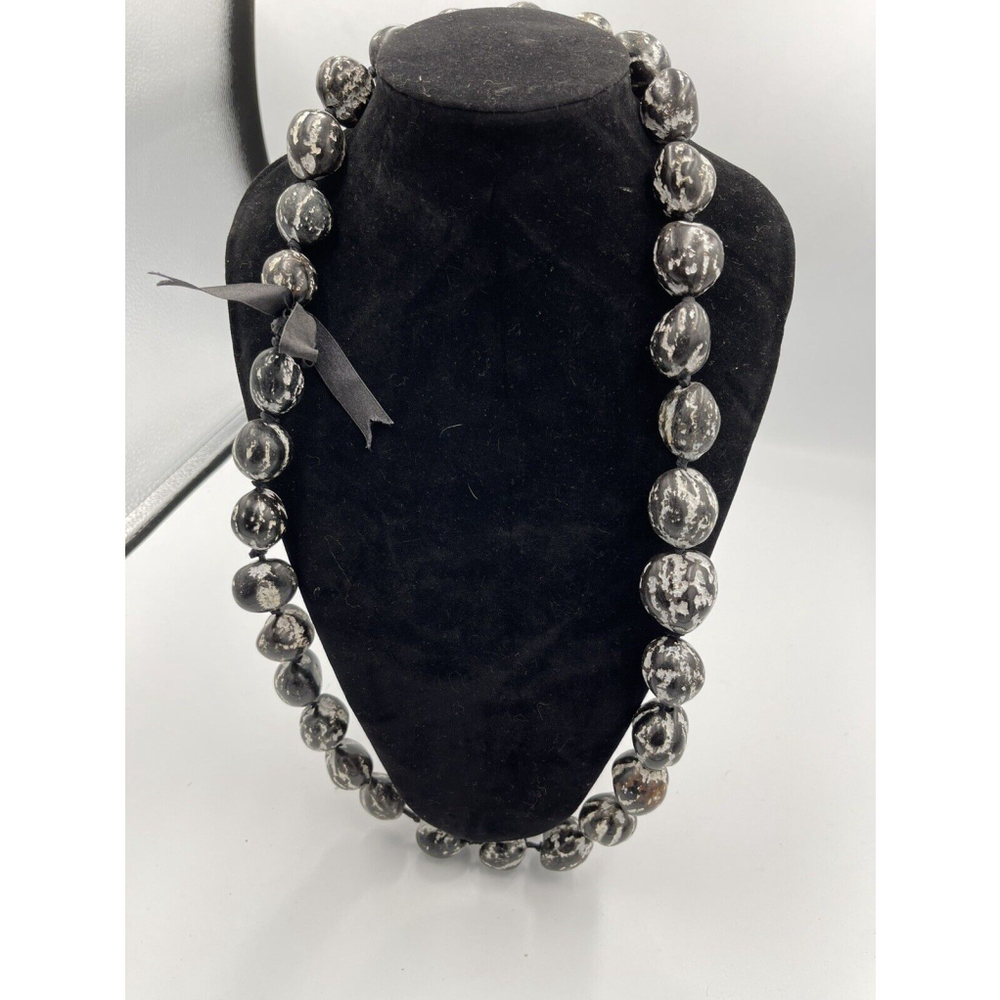 Boho Statement Chunky Black &White Necklace Made From Nuts And Ribbon Unique